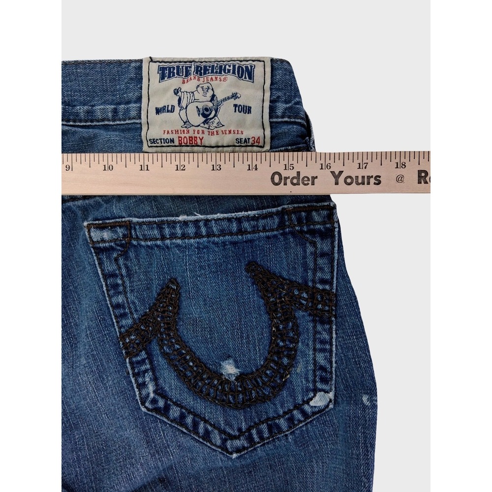 True Religion Bobby Jeans Mens 31x31 Blue Medium Wash Straight Made USA Denim - Picture 9 of 9